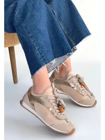Riaf Bej Cilt Bağcıklı Spor Ayakkabı