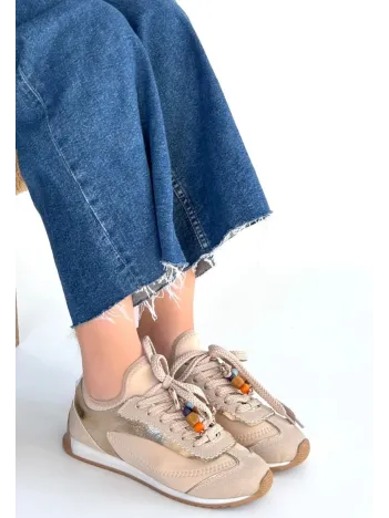 Riaf Bej Cilt Bağcıklı Spor Ayakkabı
