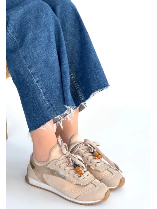 Riaf Bej Cilt Bağcıklı Spor Ayakkabı