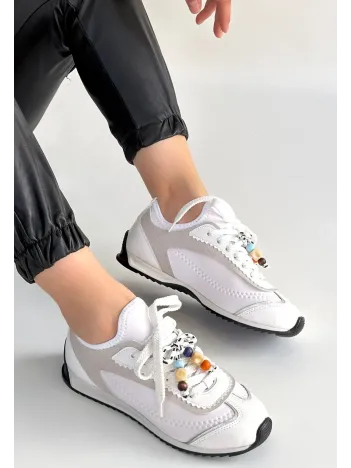 Riaf Beyaz Cilt Bağcıklı Spor Ayakkabı
