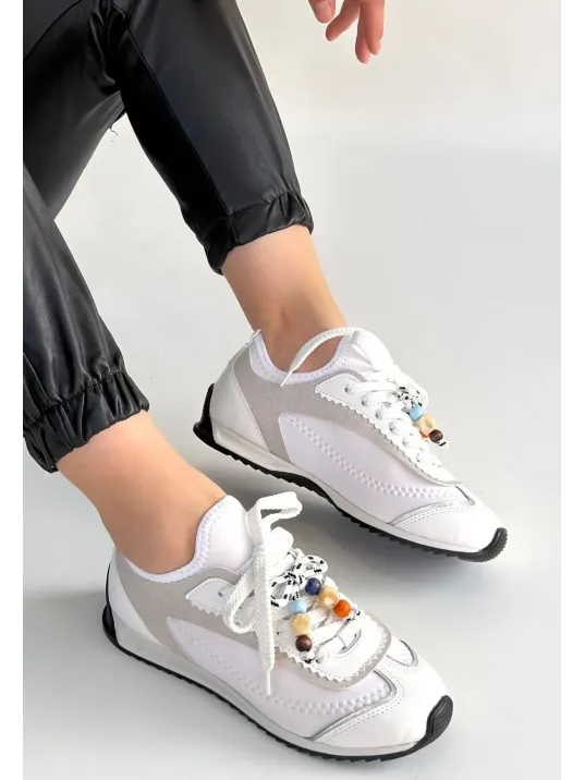 Riaf Beyaz Cilt Bağcıklı Spor Ayakkabı