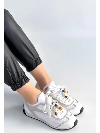 Riaf Beyaz Cilt Bağcıklı Spor Ayakkabı