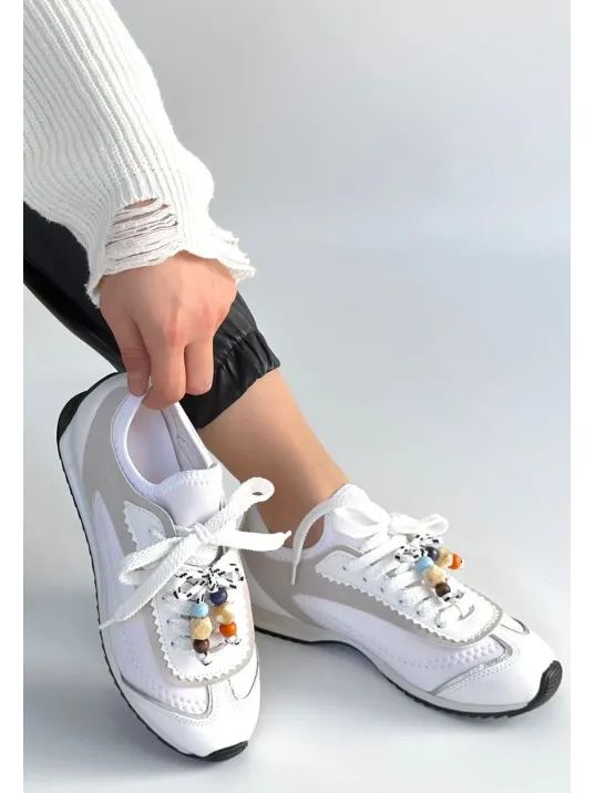Riaf Beyaz Cilt Bağcıklı Spor Ayakkabı