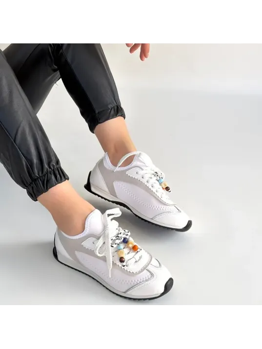 Riaf Beyaz Cilt Bağcıklı Spor Ayakkabı