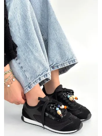 Riaf Siyah Cilt Bağcıklı Spor Ayakkabı