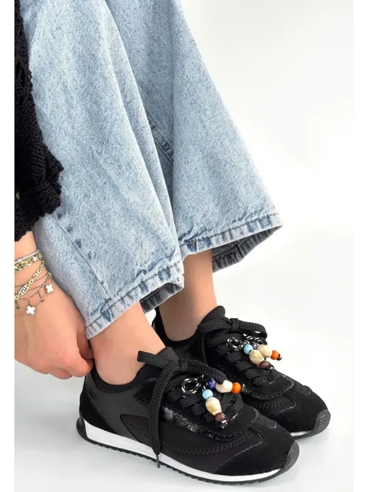 Riaf Siyah Cilt Bağcıklı Spor Ayakkabı