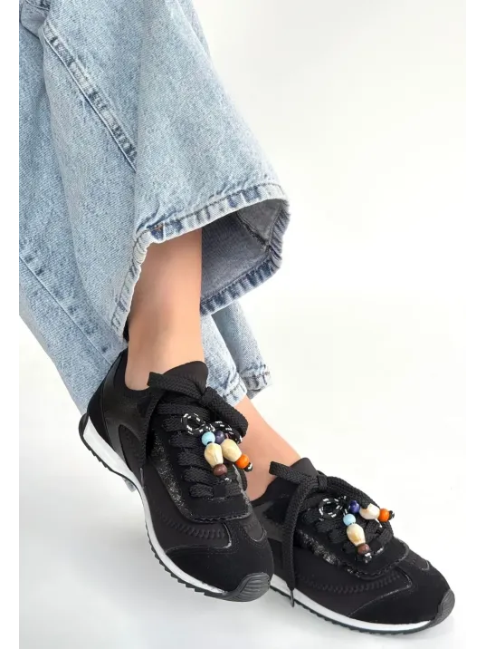 Riaf Siyah Cilt Bağcıklı Spor Ayakkabı