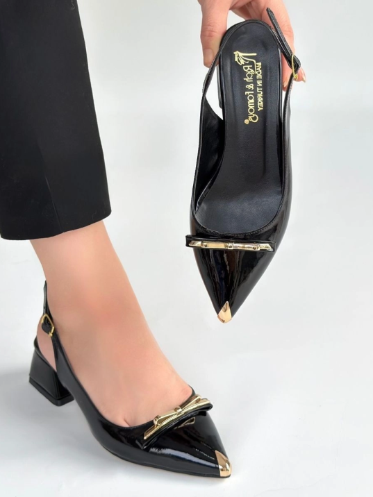 Ricy Siyah Rugan Topuklu Ayakkabı