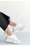 Rimay Beyaz Cilt Boncuk İşlemeli Spor Ayakkabı