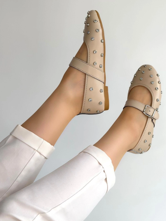 Ritta Bej Cilt Kemerli Babet Ayakkabı Ritta Bej Cilt Kemerli Babet Ayakkabı