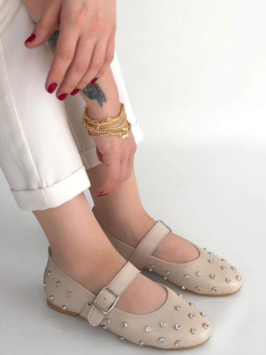 Ritta Bej Cilt Kemerli Babet Ayakkabı Ritta Bej Cilt Kemerli Babet Ayakkabı