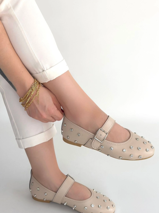 Ritta Bej Cilt Kemerli Babet Ayakkabı Ritta Bej Cilt Kemerli Babet Ayakkabı