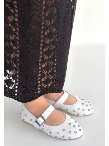 Ritta Beyaz Cilt Kemerli Babet Ayakkabı