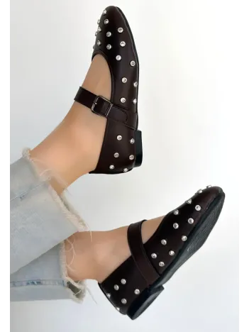 Ritta Kahverengi Cilt Kemerli Babet Ayakkabı