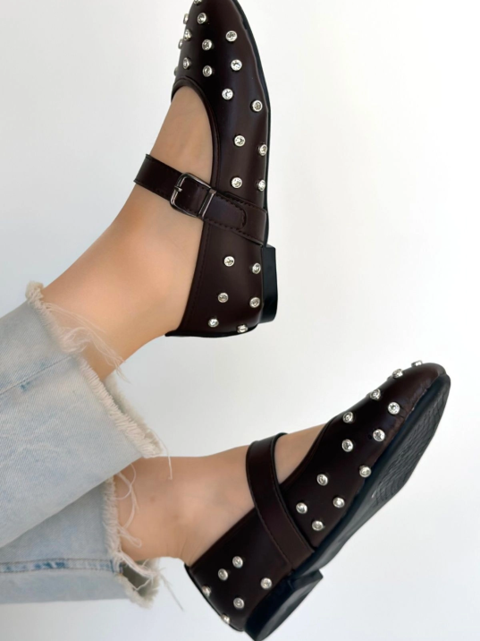 Ritta Kahverengi Cilt Kemerli Babet Ayakkabı Ritta Kahverengi Cilt Kemerli Babet Ayakkabı