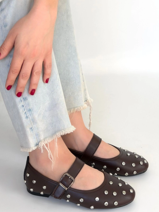 Ritta Kahverengi Cilt Kemerli Babet Ayakkabı Ritta Kahverengi Cilt Kemerli Babet Ayakkabı