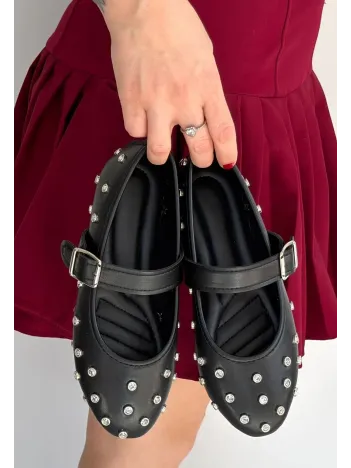 Ritta Siyah Cilt Kemerli Babet Ayakkabı