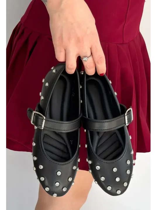 Ritta Siyah Cilt Kemerli Babet Ayakkabı