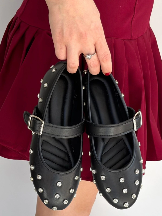 Ritta Siyah Cilt Kemerli Babet Ayakkabı