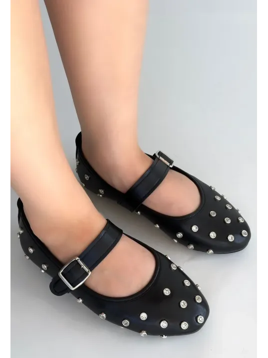 Ritta Siyah Cilt Kemerli Babet Ayakkabı