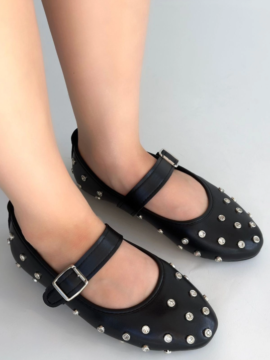 Ritta Siyah Cilt Kemerli Babet Ayakkabı