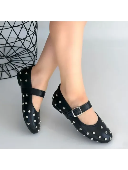 Ritta Siyah Cilt Kemerli Babet Ayakkabı