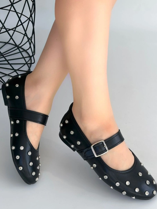 Ritta Siyah Cilt Kemerli Babet Ayakkabı