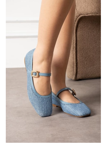 Rives Mavi Cilt Hasır Dokumalı Babet Ayakkabı Rives Mavi Cilt Hasır Dokumalı Babet Ayakkabı