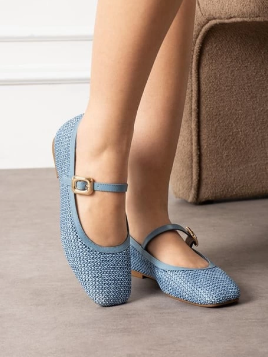 Rives Mavi Cilt Hasır Dokumalı Babet Ayakkabı Rives Mavi Cilt Hasır Dokumalı Babet Ayakkabı