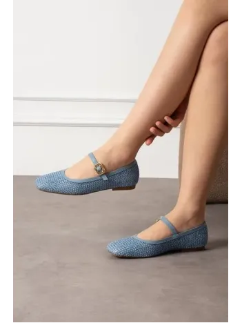 Rives Mavi Cilt Hasır Dokumalı Babet Ayakkabı Rives Mavi Cilt Hasır Dokumalı Babet Ayakkabı
