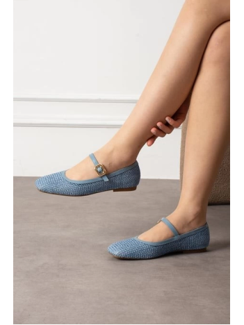 Rives Mavi Cilt Hasır Dokumalı Babet Ayakkabı Rives Mavi Cilt Hasır Dokumalı Babet Ayakkabı
