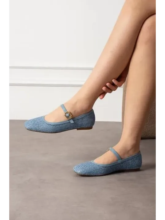 Rives Mavi Cilt Hasır Dokumalı Babet Ayakkabı Rives Mavi Cilt Hasır Dokumalı Babet Ayakkabı