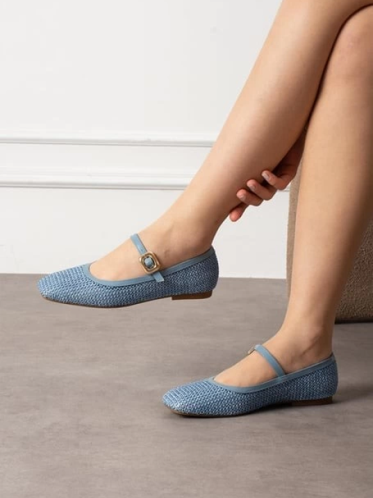 Rives Mavi Cilt Hasır Dokumalı Babet Ayakkabı Rives Mavi Cilt Hasır Dokumalı Babet Ayakkabı
