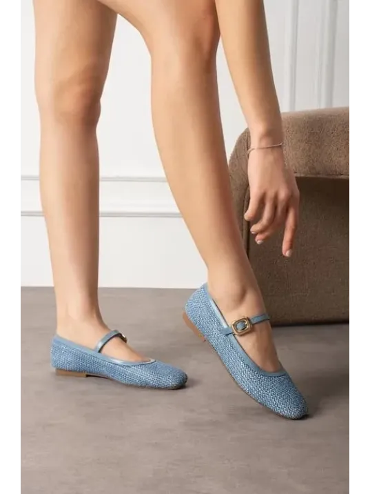 Rives Mavi Cilt Hasır Dokumalı Babet Ayakkabı Rives Mavi Cilt Hasır Dokumalı Babet Ayakkabı