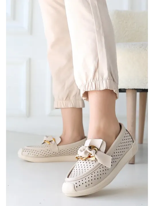 Riwan Bej Cilt Babet Ayakkabı Riwan Bej Cilt Babet Ayakkabı