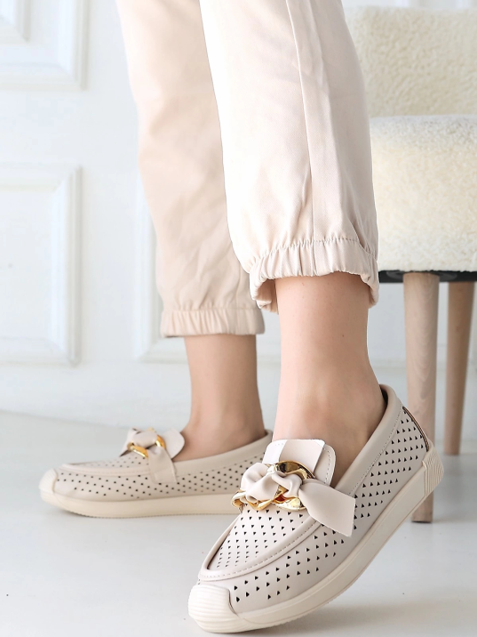 Riwan Bej Cilt Babet Ayakkabı Riwan Bej Cilt Babet Ayakkabı