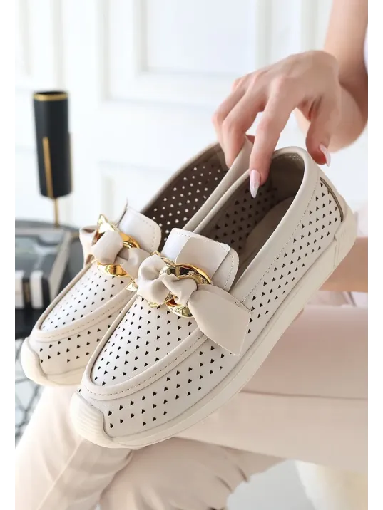 Riwan Bej Cilt Babet Ayakkabı Riwan Bej Cilt Babet Ayakkabı