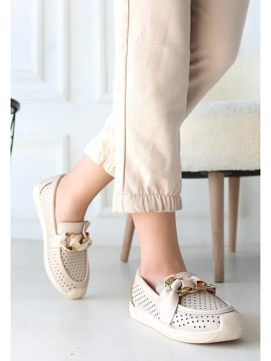 Riwan Bej Cilt Babet Ayakkabı Riwan Bej Cilt Babet Ayakkabı