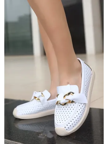 Riwan Beyaz Cilt Babet Ayakkabı