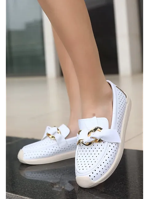 Riwan Beyaz Cilt Babet Ayakkabı