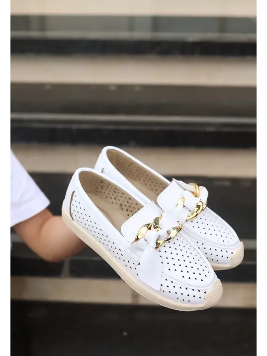 Riwan Beyaz Cilt Babet Ayakkabı Riwan Beyaz Cilt Babet Ayakkabı