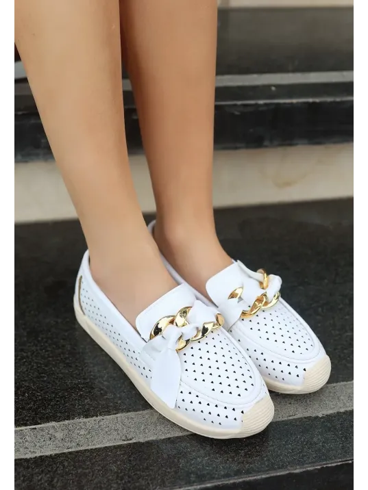 Riwan Beyaz Cilt Babet Ayakkabı Riwan Beyaz Cilt Babet Ayakkabı