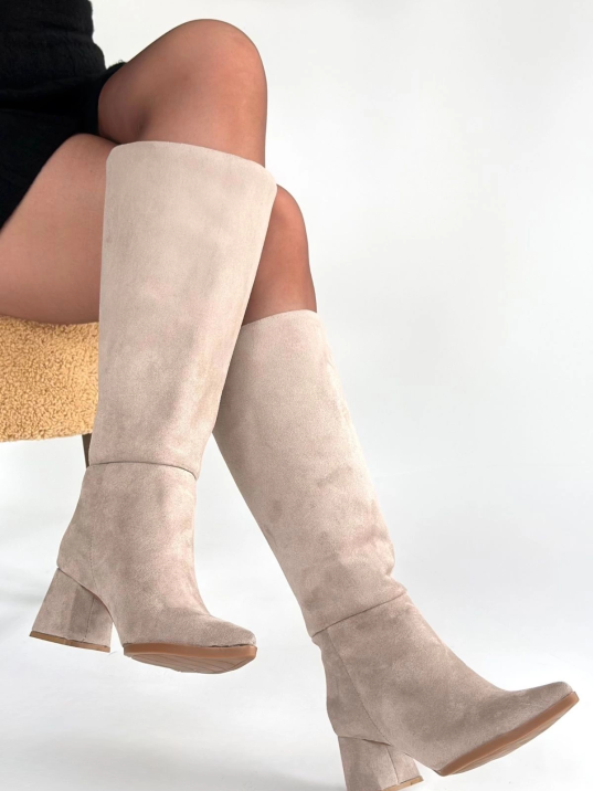 Roksa Bej Süet Topuklu Çizme Roksa Bej Süet Topuklu Çizme