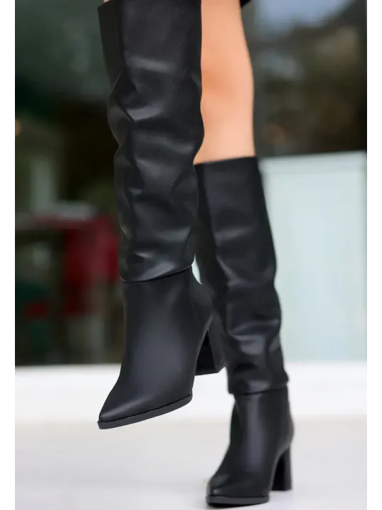 Roksa Siyah Cilt Topuklu Çizme Roksa Siyah Cilt Topuklu Çizme