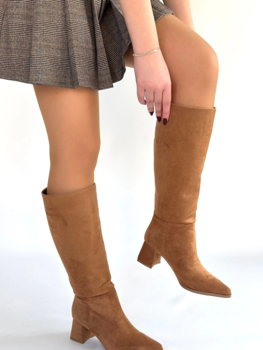 Roksa Taba Süet Topuklu Çizme Roksa Taba Süet Topuklu Çizme