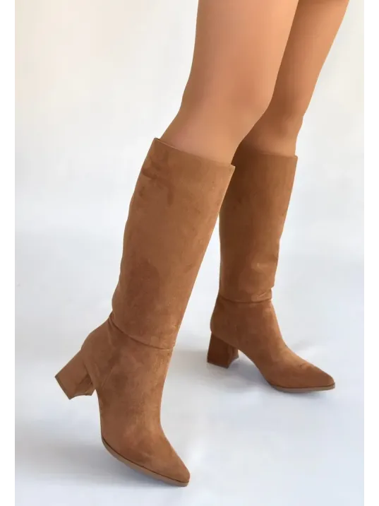 Roksa Taba Süet Topuklu Çizme Roksa Taba Süet Topuklu Çizme
