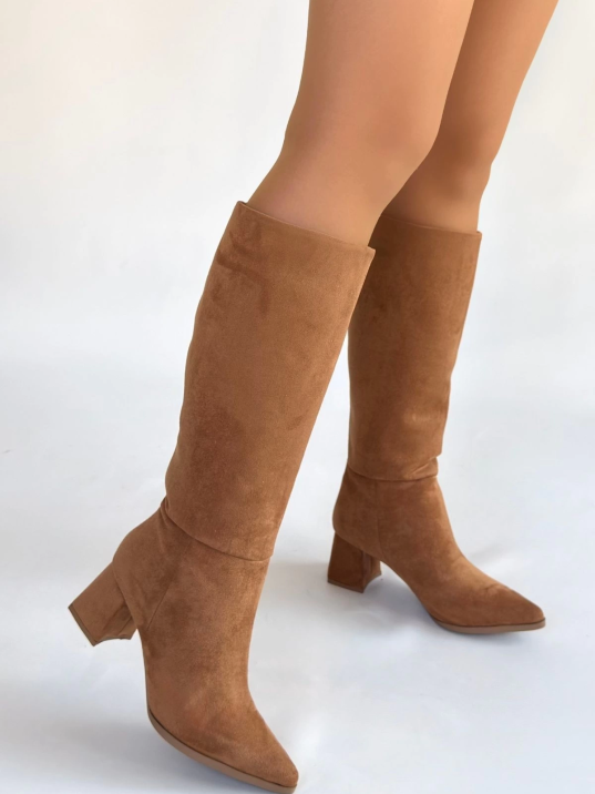 Roksa Taba Süet Topuklu Çizme Roksa Taba Süet Topuklu Çizme