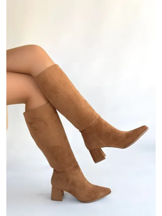 Roksa Taba Süet Topuklu Çizme Roksa Taba Süet Topuklu Çizme