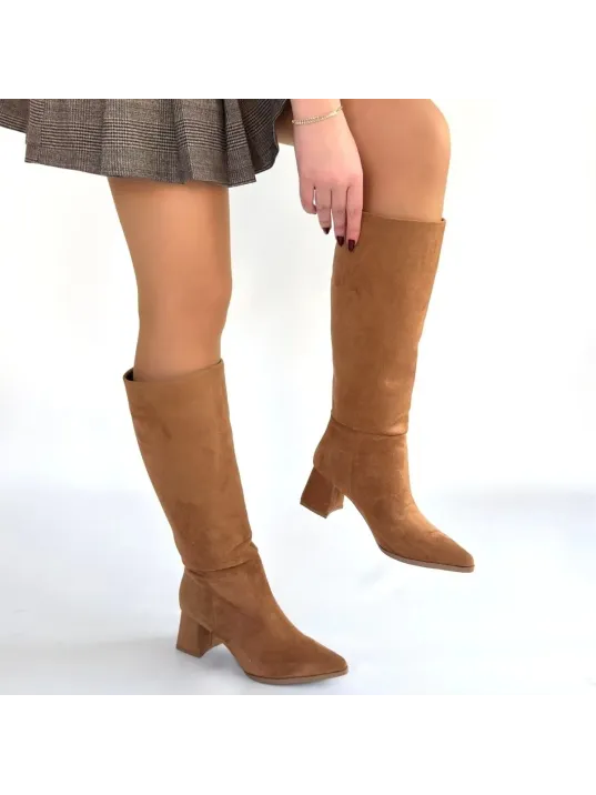 Roksa Taba Süet Topuklu Çizme Roksa Taba Süet Topuklu Çizme