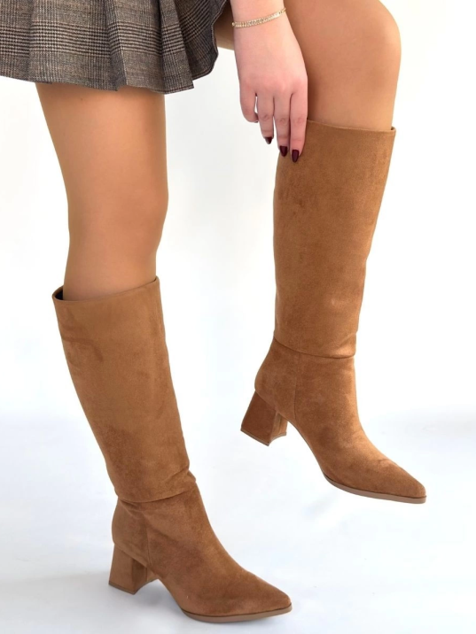 Roksa Taba Süet Topuklu Çizme Roksa Taba Süet Topuklu Çizme